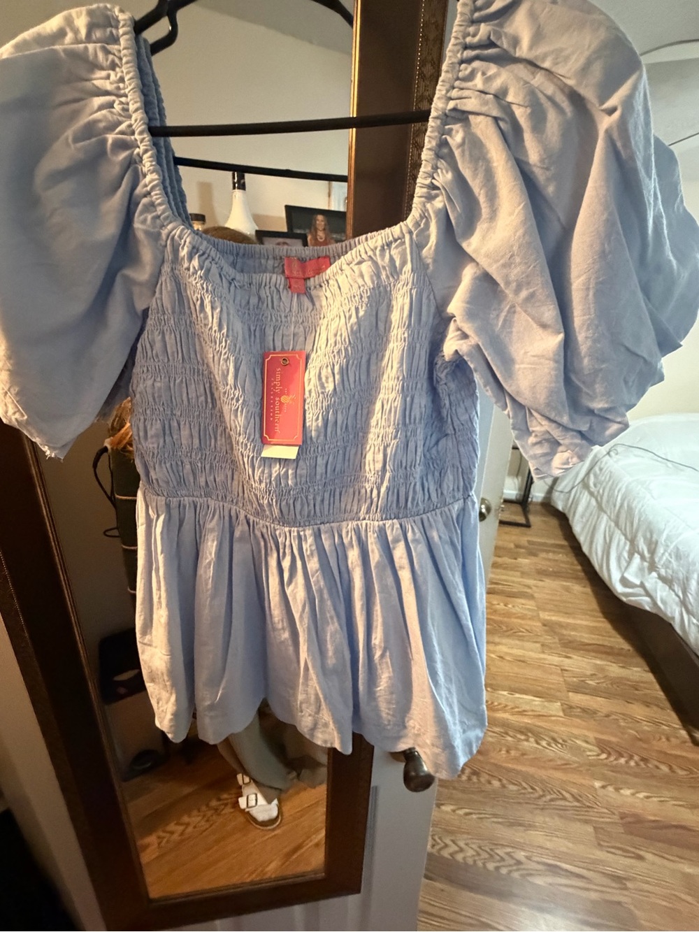 Simply Southern Light Blue Smocked Peasant Blouse